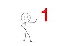 Strichfigur zeigt auf eine grosse rote Zahl Eins, symbolisiert Nummer eins.